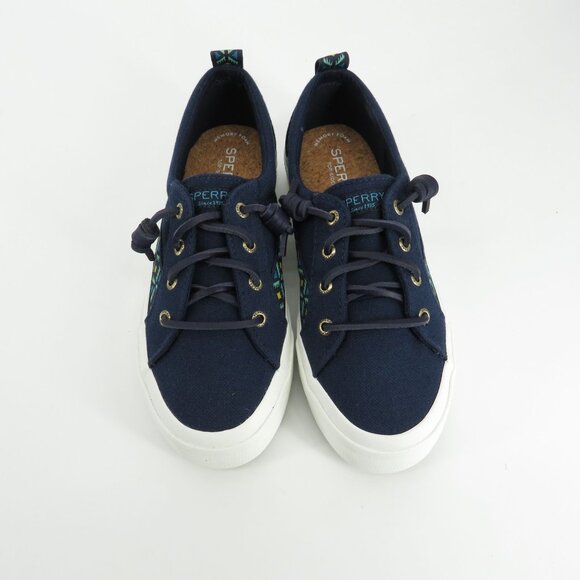 Sperry Womens Navy Canvas Sneakers Patterned Details White Soles Size 6.5 NEW - Picture 3 of 7